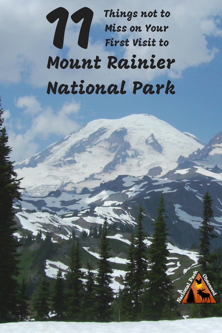 Planning your first visit to Mount Rainier? Here are 11 things not to miss on your first visit to Mount Rainier National Park. Includes waterfalls, wildflowers, hiking, and glaciers. #findyourpark #mountrainier #nationalparkobsessed #mountrainiernationalpark #nationalparkgeek