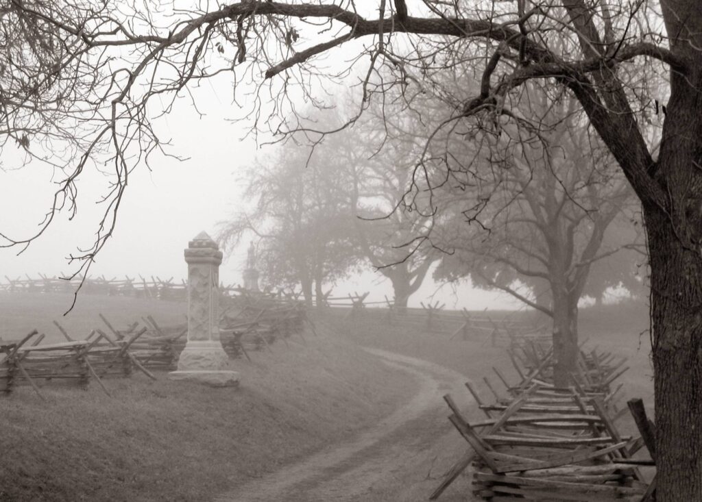 A foggy morning on Antietam National Battlefield - Haunted National Parks