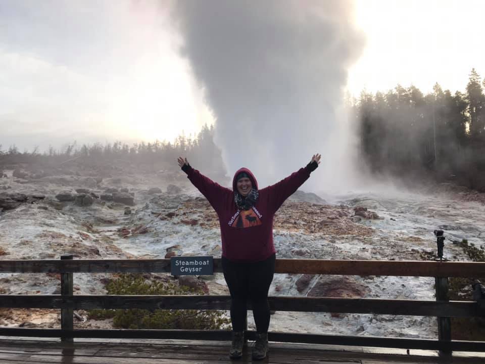 Me standing in front of Steamboat geyser just after eruption.