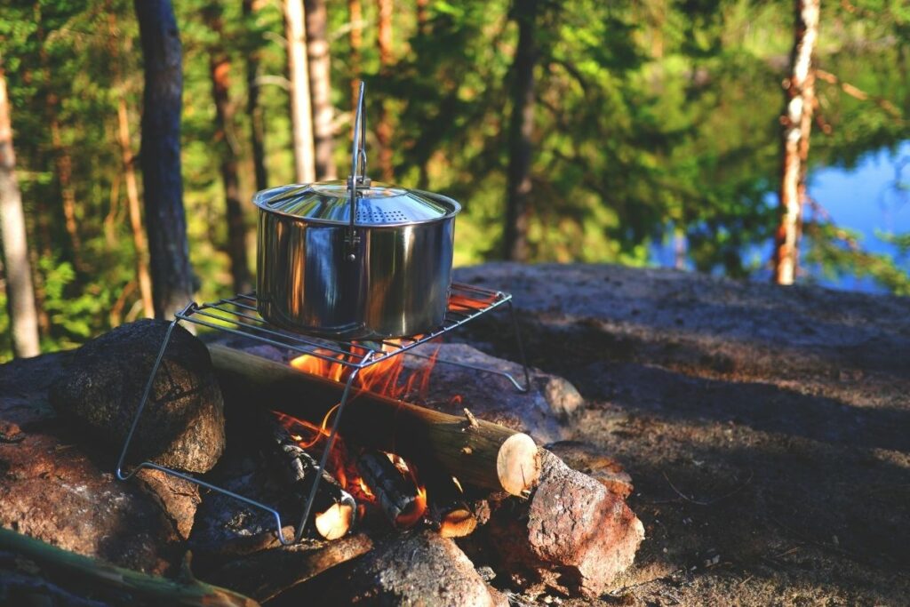 A pot on a campfire