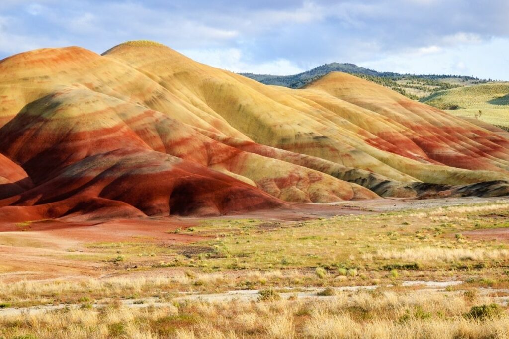 Yellow, orange, and red banded hills