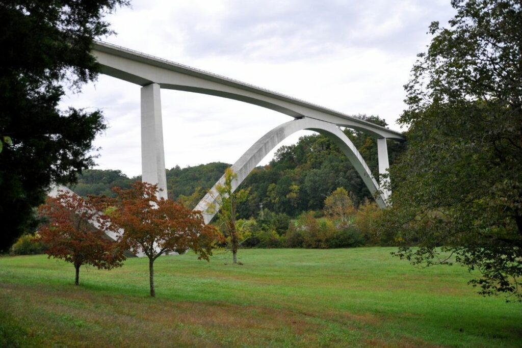 A twin arch bridge over a valley