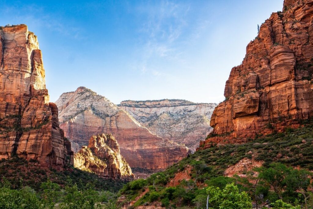 The towering red cliffs of Zion Canyon