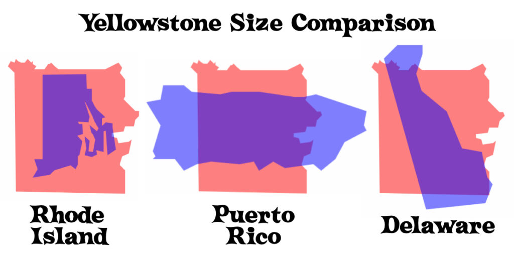 Yellowstone National Park Size Compared to Puerto Rico, Rhode Island and Delaware