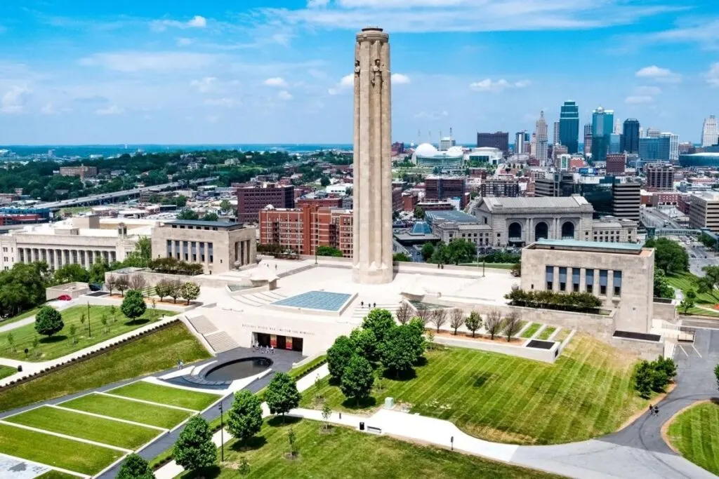 The National WWI Museum and Memorial stands tall over Kansas City, Missouri
