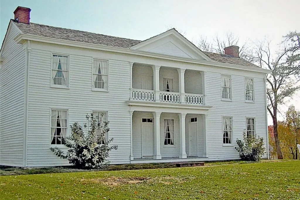 A white two story house