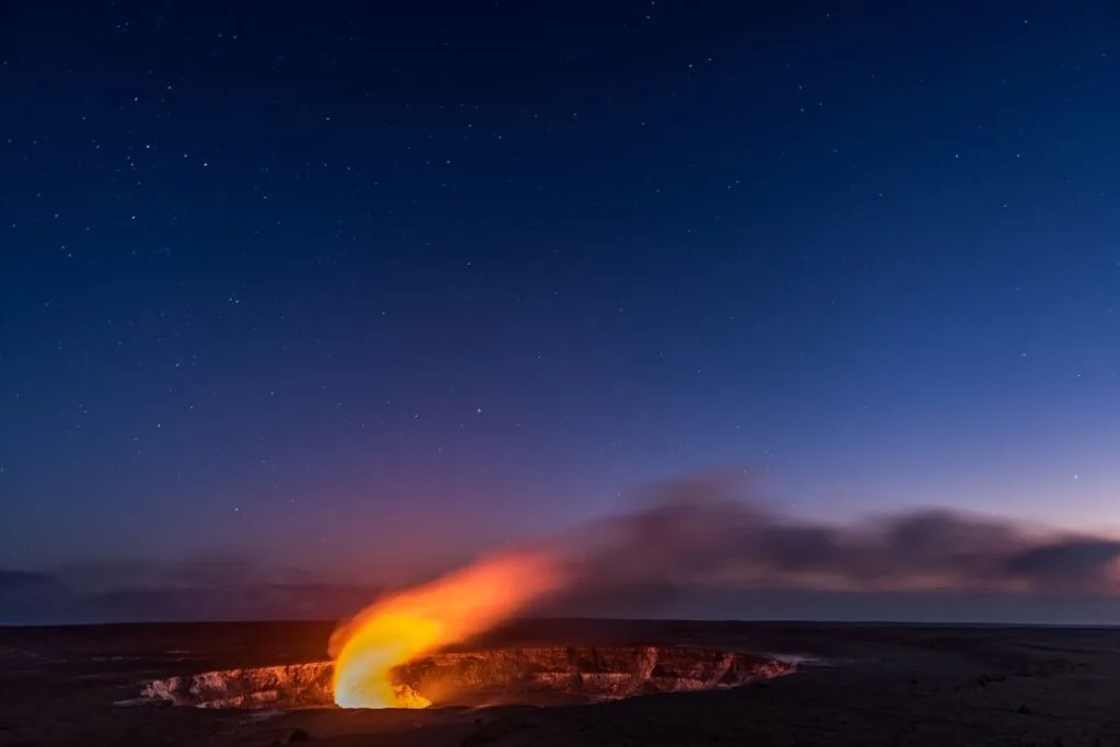 lava glows in a crater