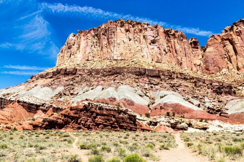 A red and white rock formation
