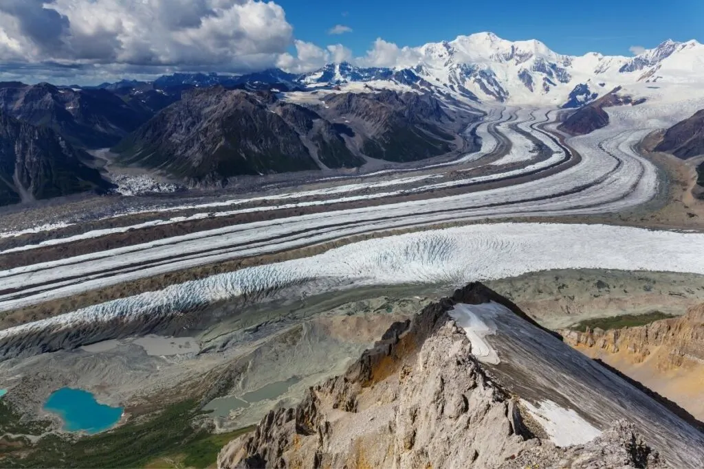 A glacier in a valley in Alaska