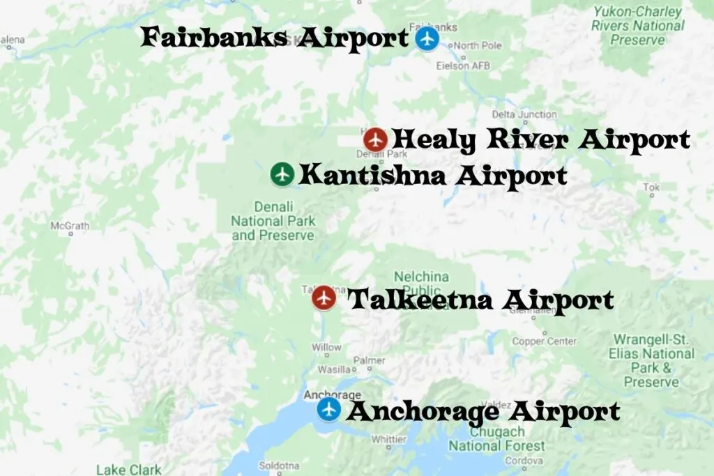 Map of the airports near Denali National Park
