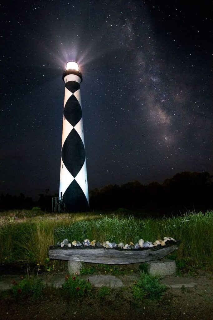 The milky way behind the Cape Lookout lighthouse. 