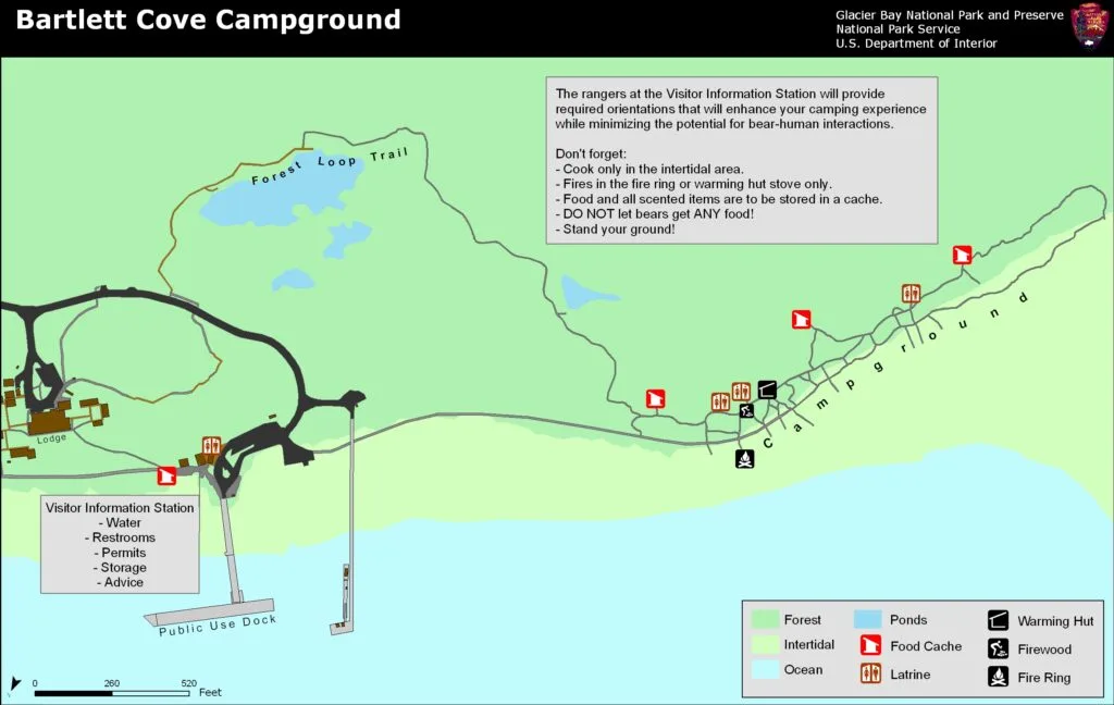 map of the Bartlett Cove Campground