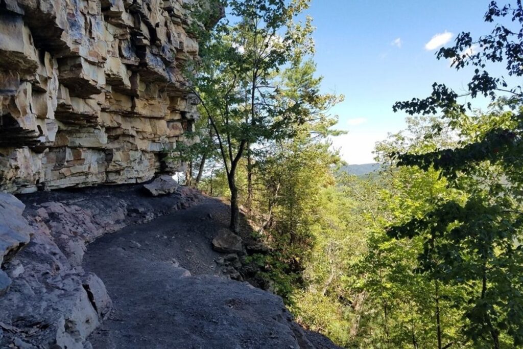 A hiking trail along a cliff face