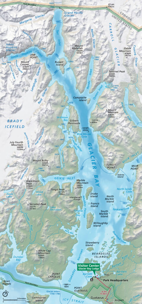 An enlarger map of Glacier Bay of Glacier Bay National Park and Preserve