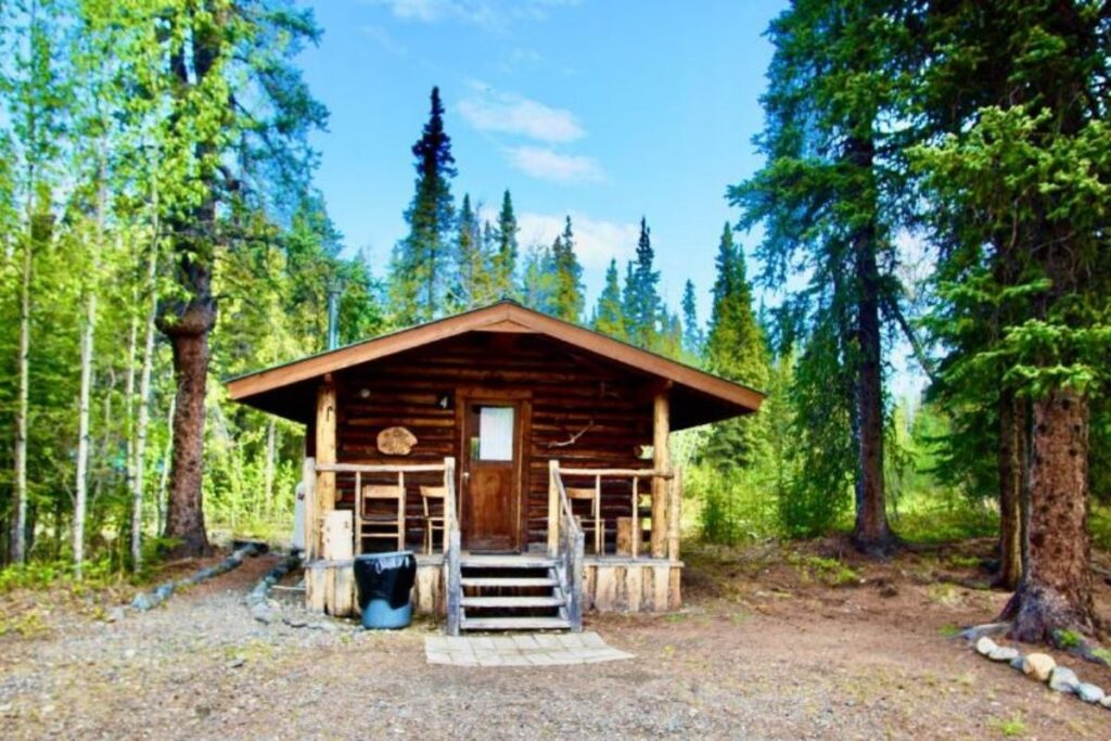 A rustic log cabin