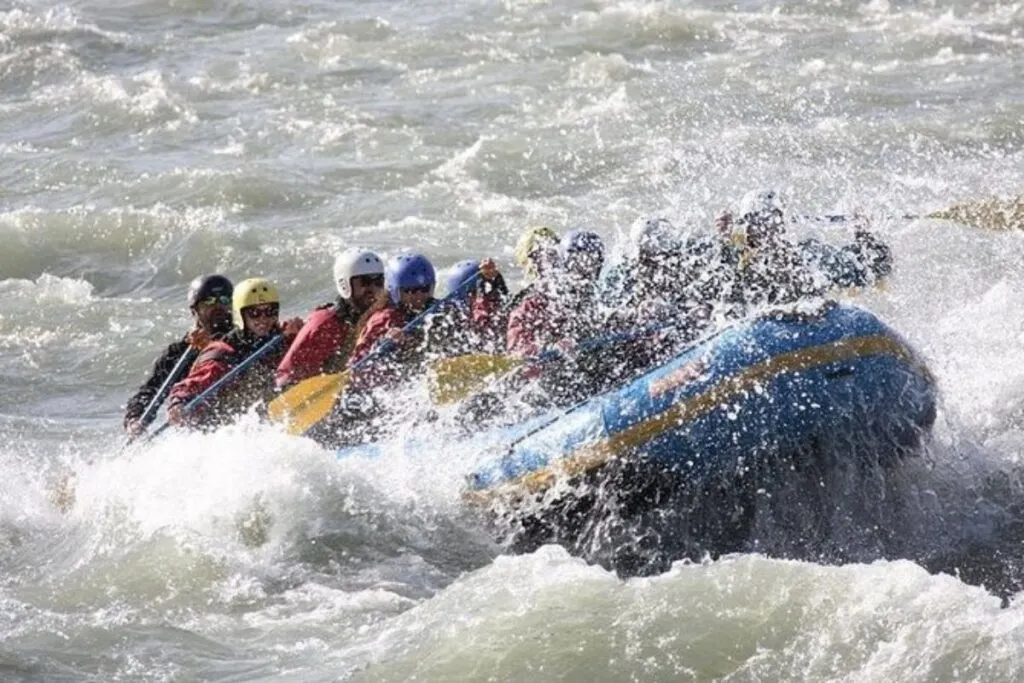 Whitewater rafting in a rapid