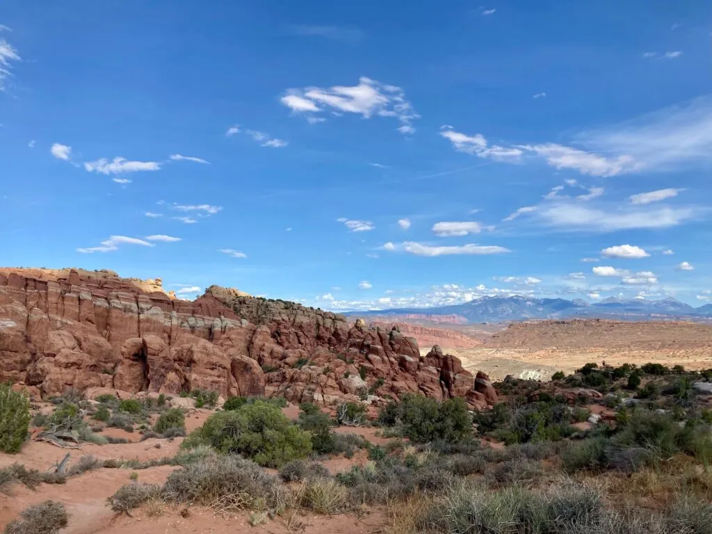 A landscape view with towering rock fins