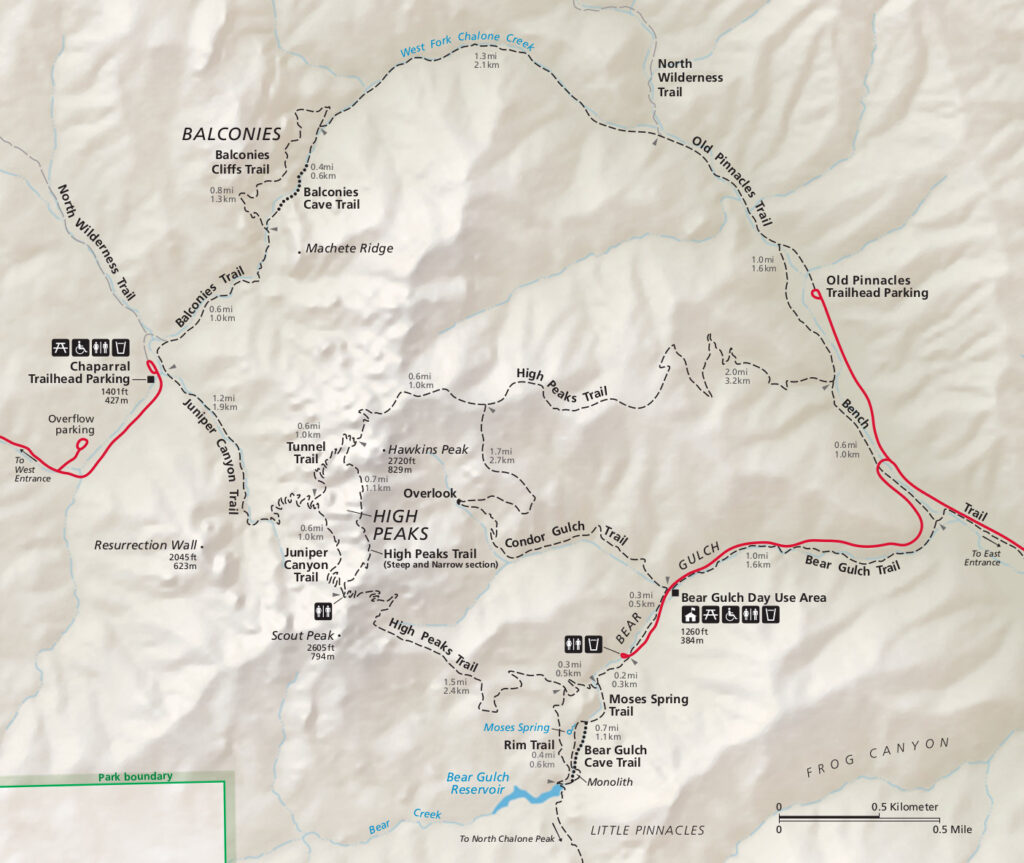 Detailed Map of Pinnacles National Park