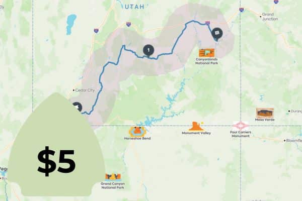 Map of a route in Utah