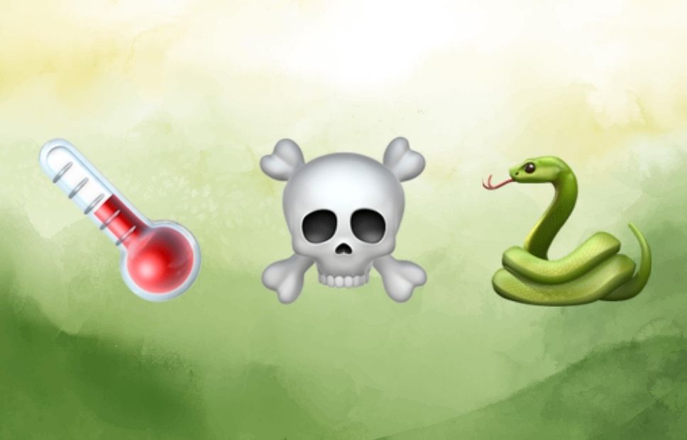 A red thermometer emoji, a skull and crossbones, and a green coiled snake with its tongue out.