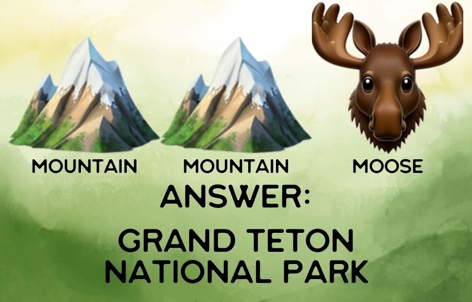 Illustration of two snow-capped mountains and a moose’s head representing the mountainous terrain and wildlife of Grand Teton National Park.