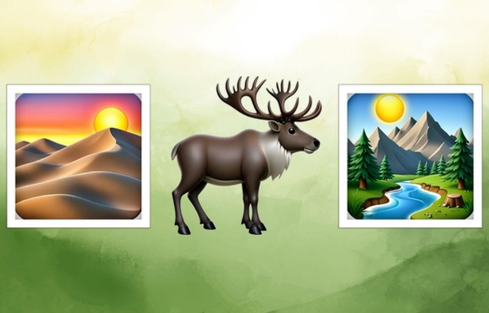 Illustration of sand dunes, a caribou, and a mountainous landscape, symbolizing the remote and diverse environment of Kobuk Valley National Park.